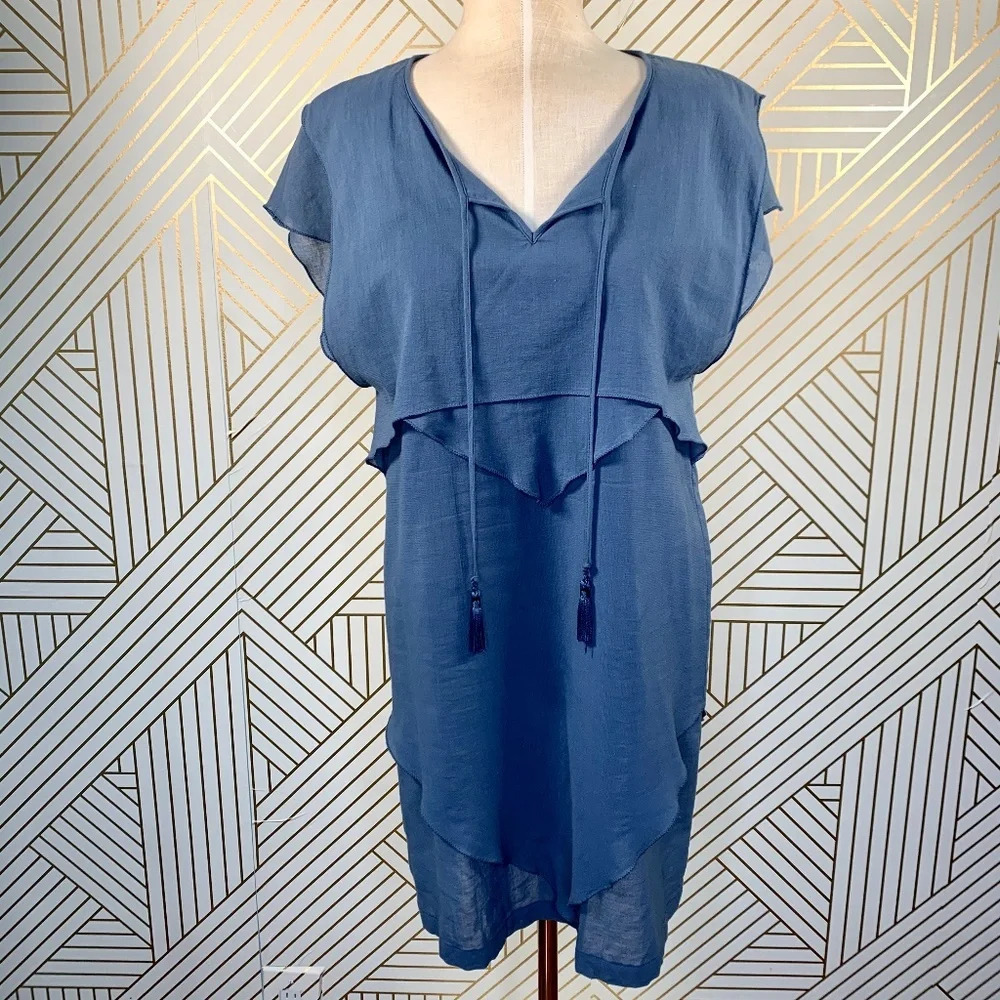 See by Chloe Blue Tiered‎ Tassel Boho Dress